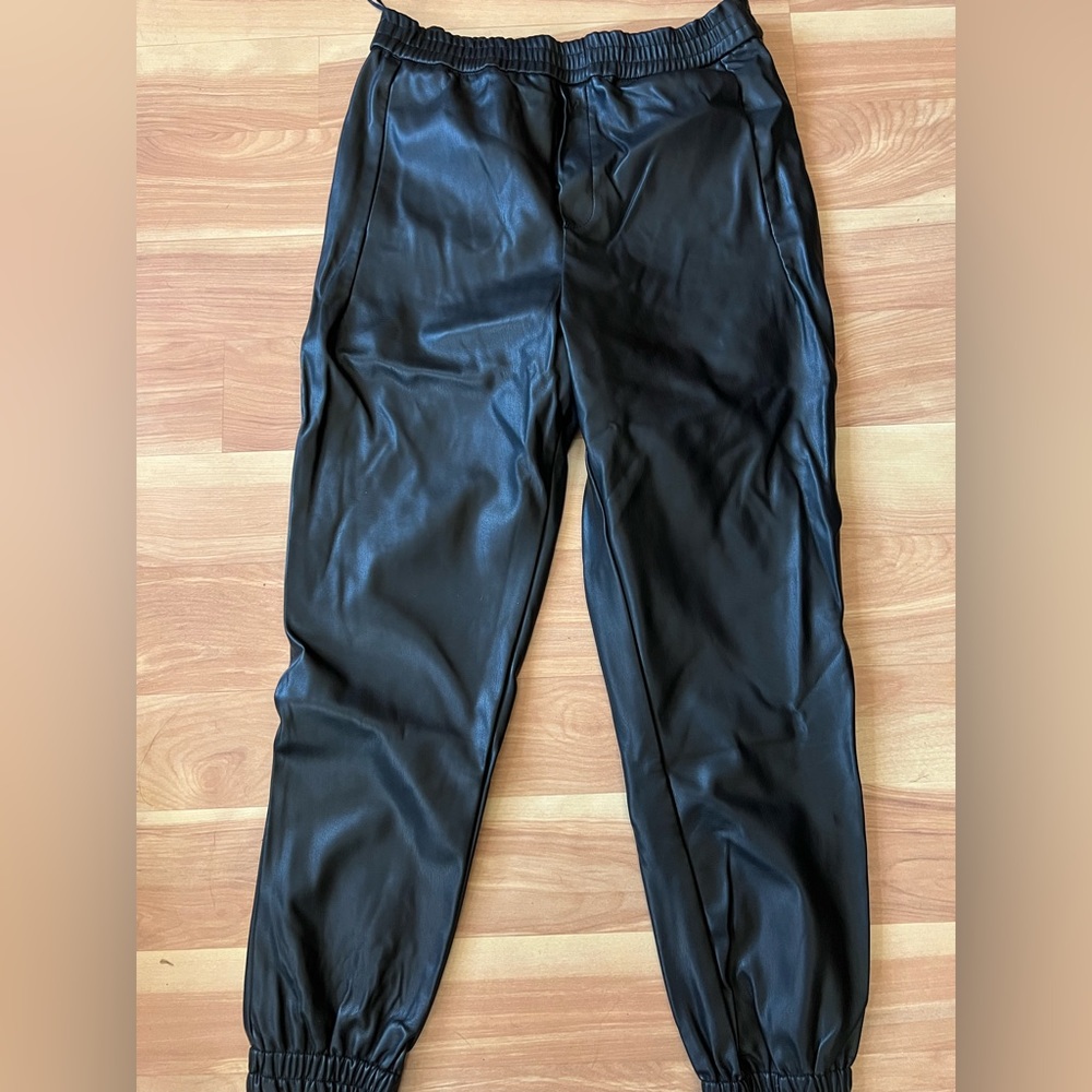 Zara Black leather joggers